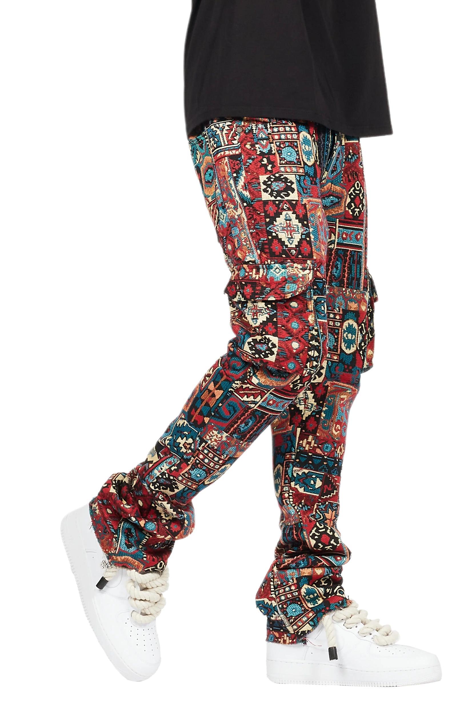 Nard Red Multi Tapestry Stacked Flare Jean Male Product Image
