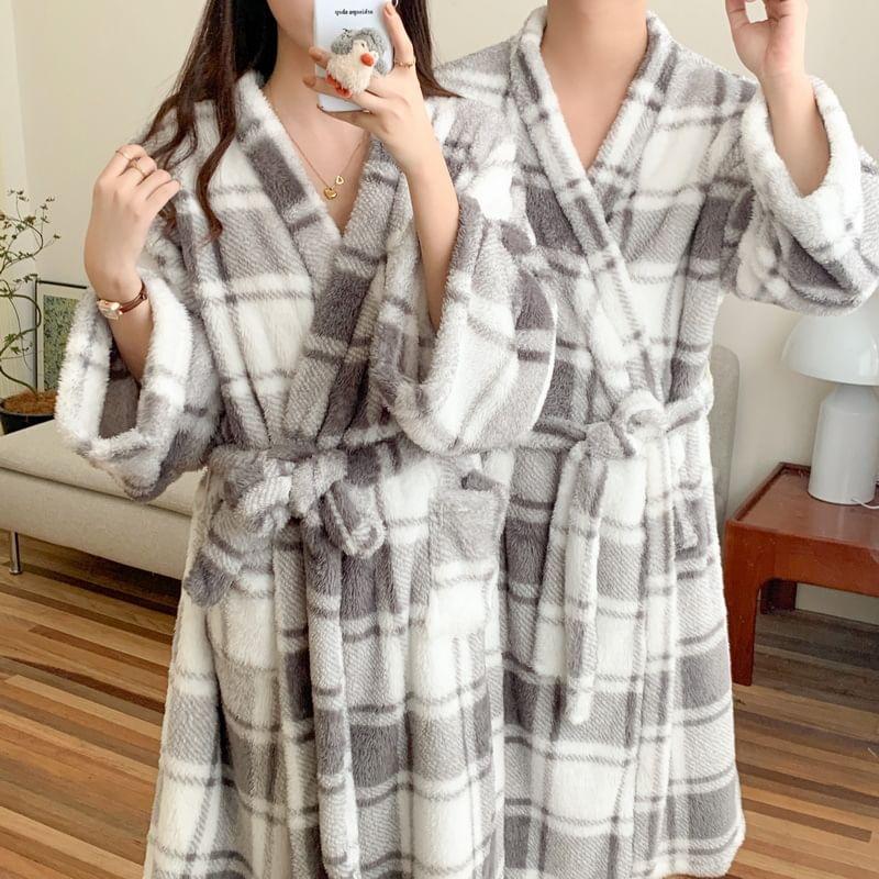 Couple Matching Plaid Pajama Robe Product Image