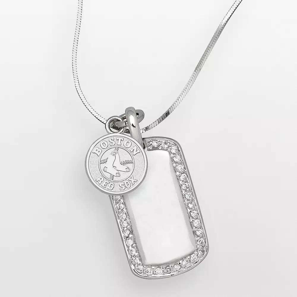 LogoArt Boston Red Sox Sterling Silver Cubic Zirconia Logo Dog Tag Pendant, Women's, Size: 18" Product Image
