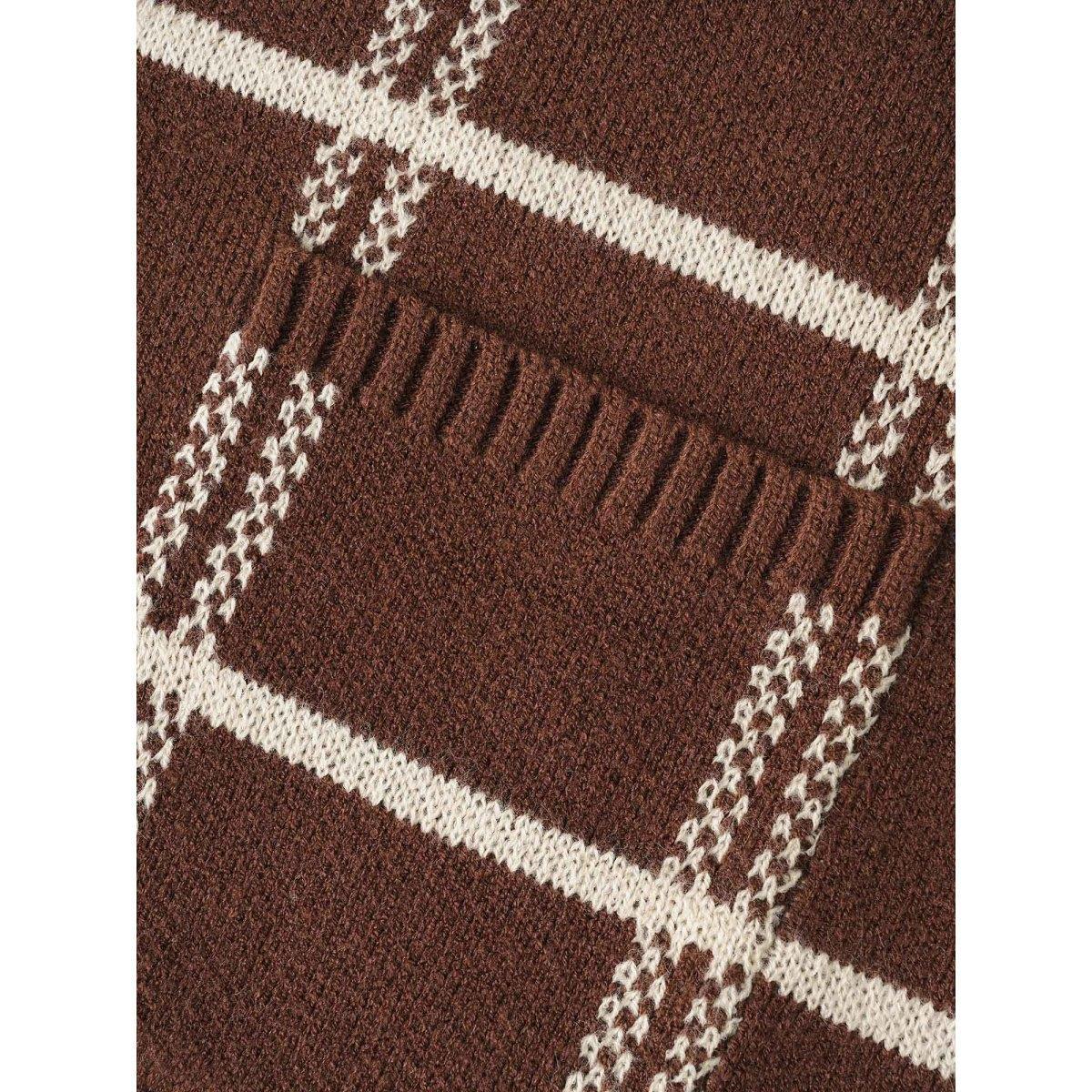 Plus Size Plaid Button Up Pocket Cardigan Browncoffeecolor Women Casual Loose Long Sleeve Everyday Cardigans BloomChic 26/4X Product Image