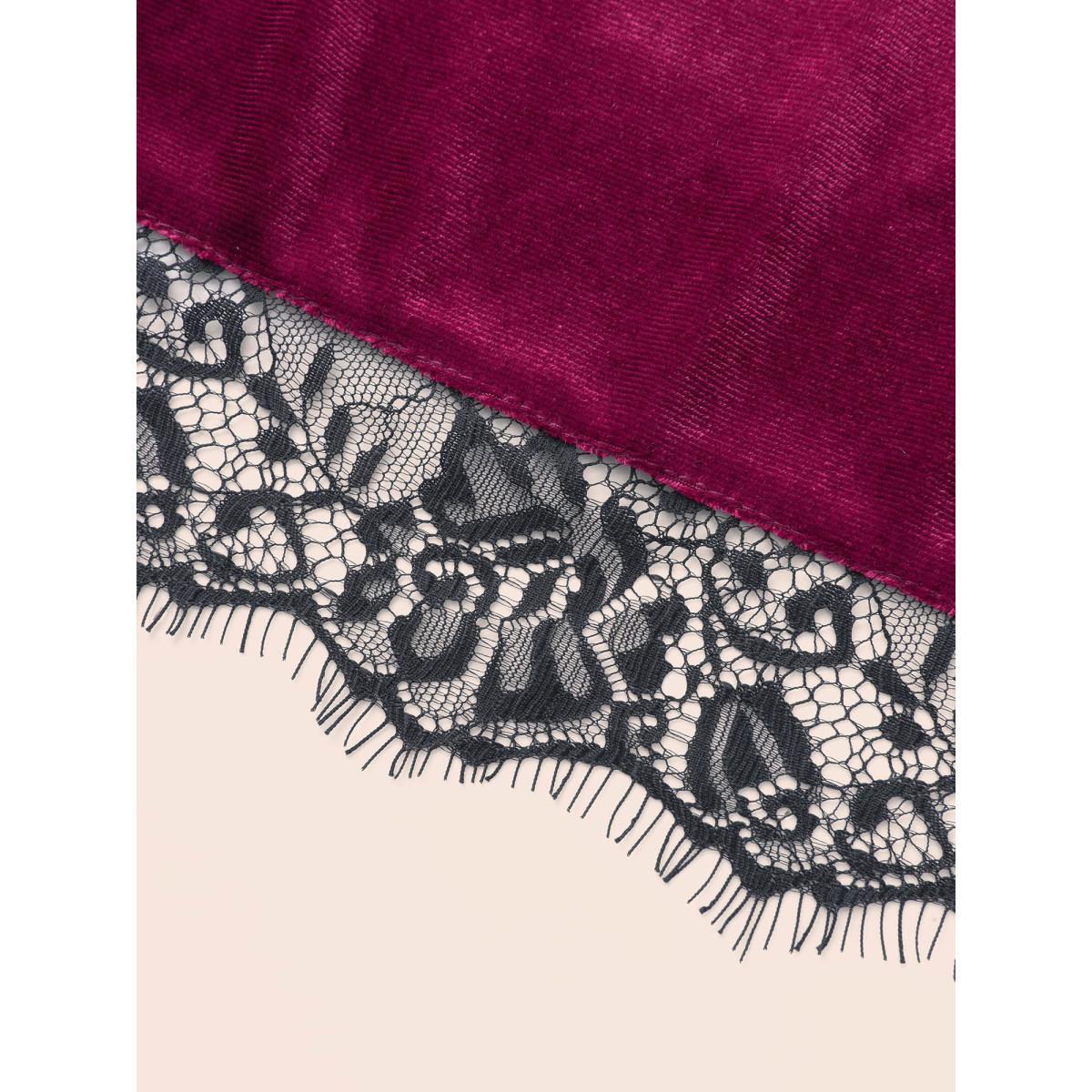 Plus Size Cami Velvet Fitted Waist Maxi Dress Burgundy Women Cocktail Woven ribbon&lace trim Party Curvy Bloomchic 10/M Product Image