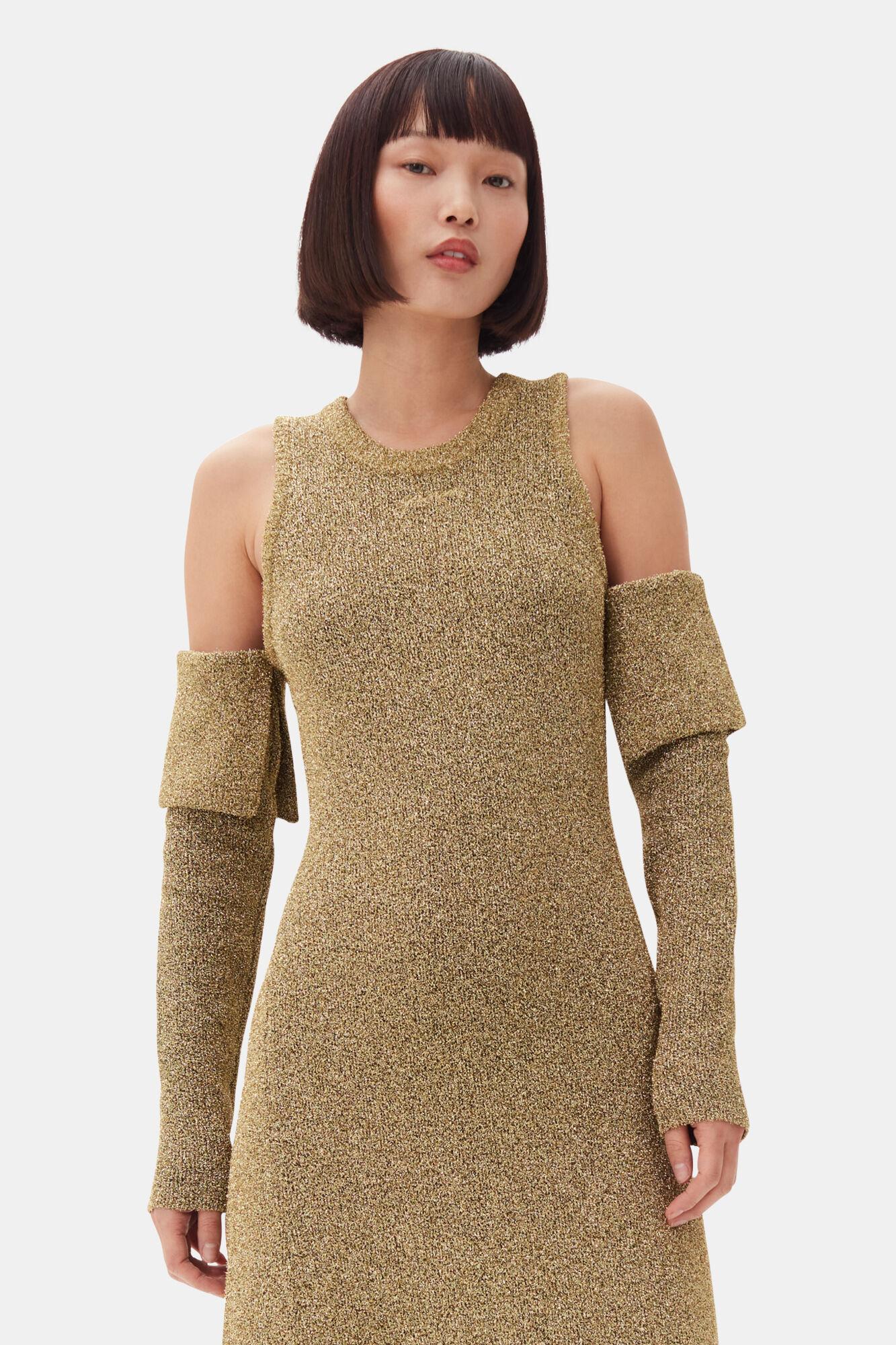 Gold Sparkle Cold-Shoulder Maxi Dress Product Image