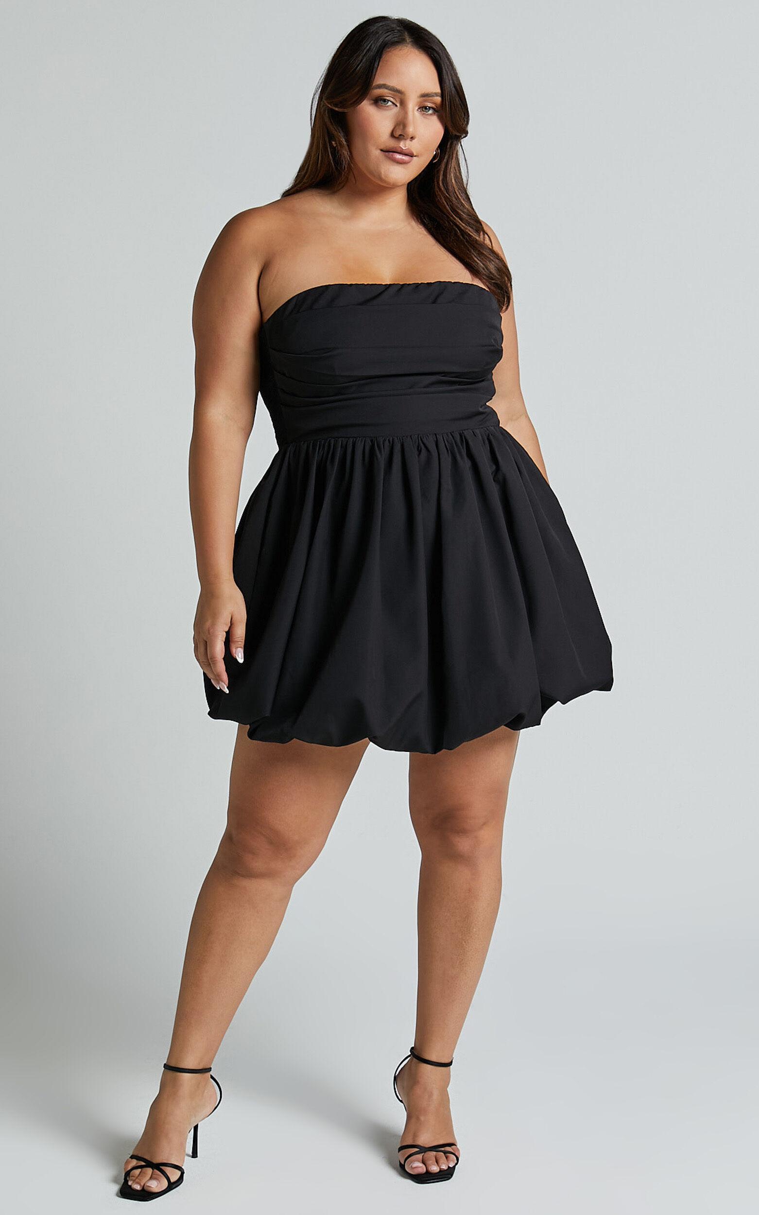 Shaima Mini Dress - Strapless Bubble Hem Dress in Black Product Image