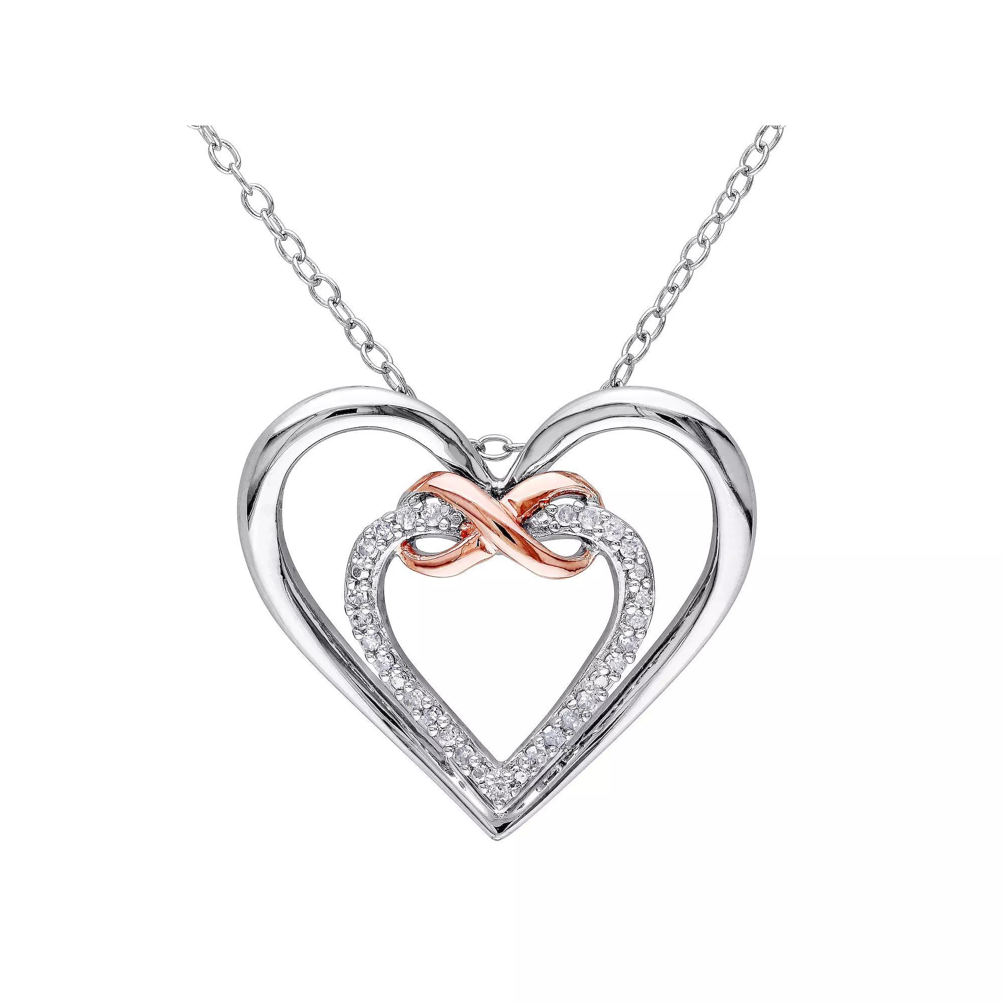 Stella Grace 2-Tone Sterling Silver 1/10 Carat T.W. Diamond Infinity Heart Pendant Necklace, Women's, Size: 18", Two Tone Product Image