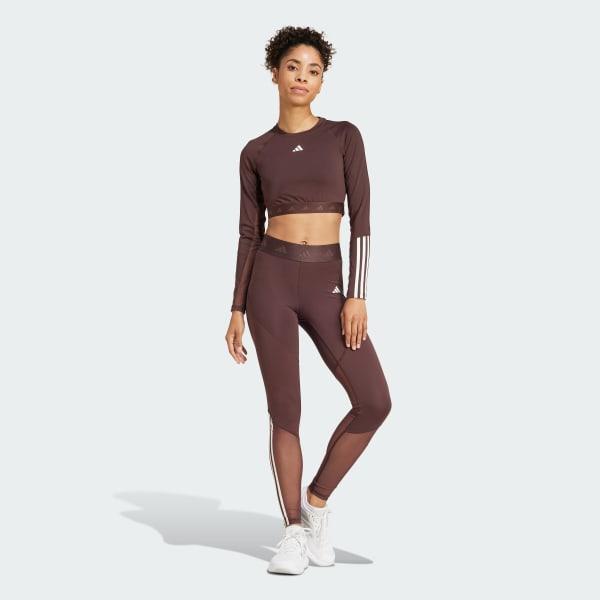 adidas Hyperglam Training Cropped Long Sleeve Tee Shadow Brown M Womens Product Image