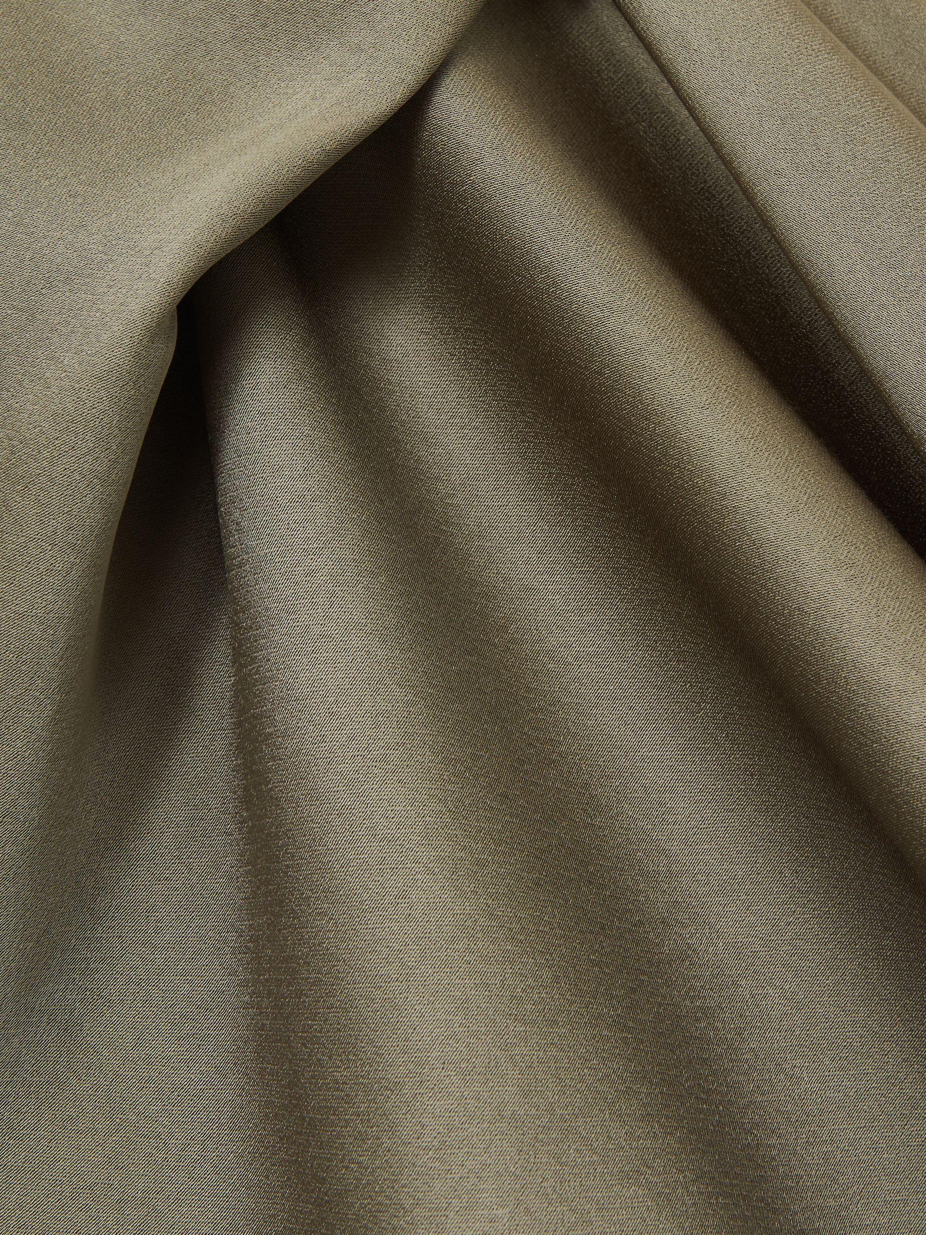 Satin Drape Tuck Midi Dress in Khaki Product Image