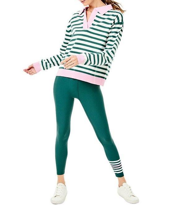 Addison Bay Lauderdale Color Block Stripe Point Collar V-Neck Dropped Long Sleeve Pullover Sweater Product Image