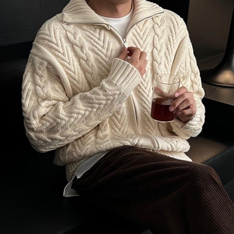 RT No. 7049 KNITTED TWIST TURTLENECK ZIP-UP SWEATER Product Image