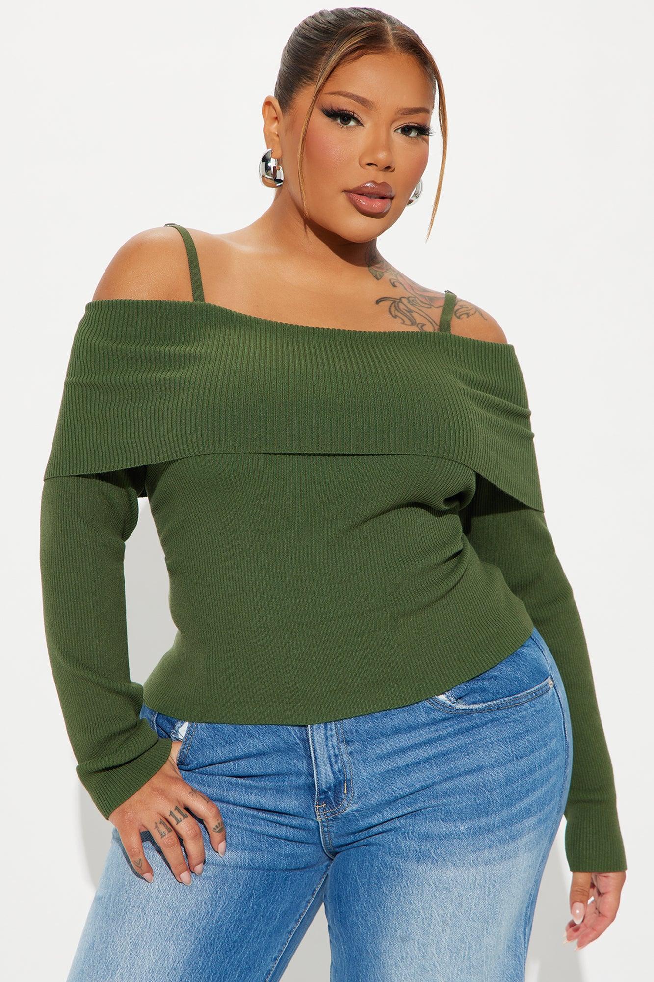 Morgan Off Shoulder Sweater - Olive Product Image
