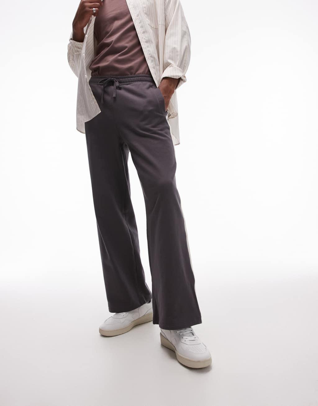 Topman baggy leg sweatpants with contrast side stripe in charcoal Product Image