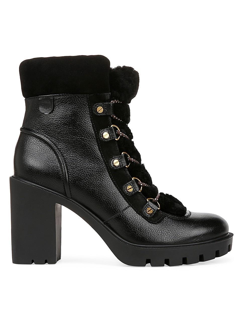 Womens Reece 90MM Leather & Shearling Lace-Up Ankle Boots Product Image