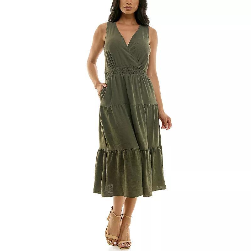 Women's Nina Leonard Tiered Smocked Midi Dress, Size: XL, Vibrant Purple Product Image