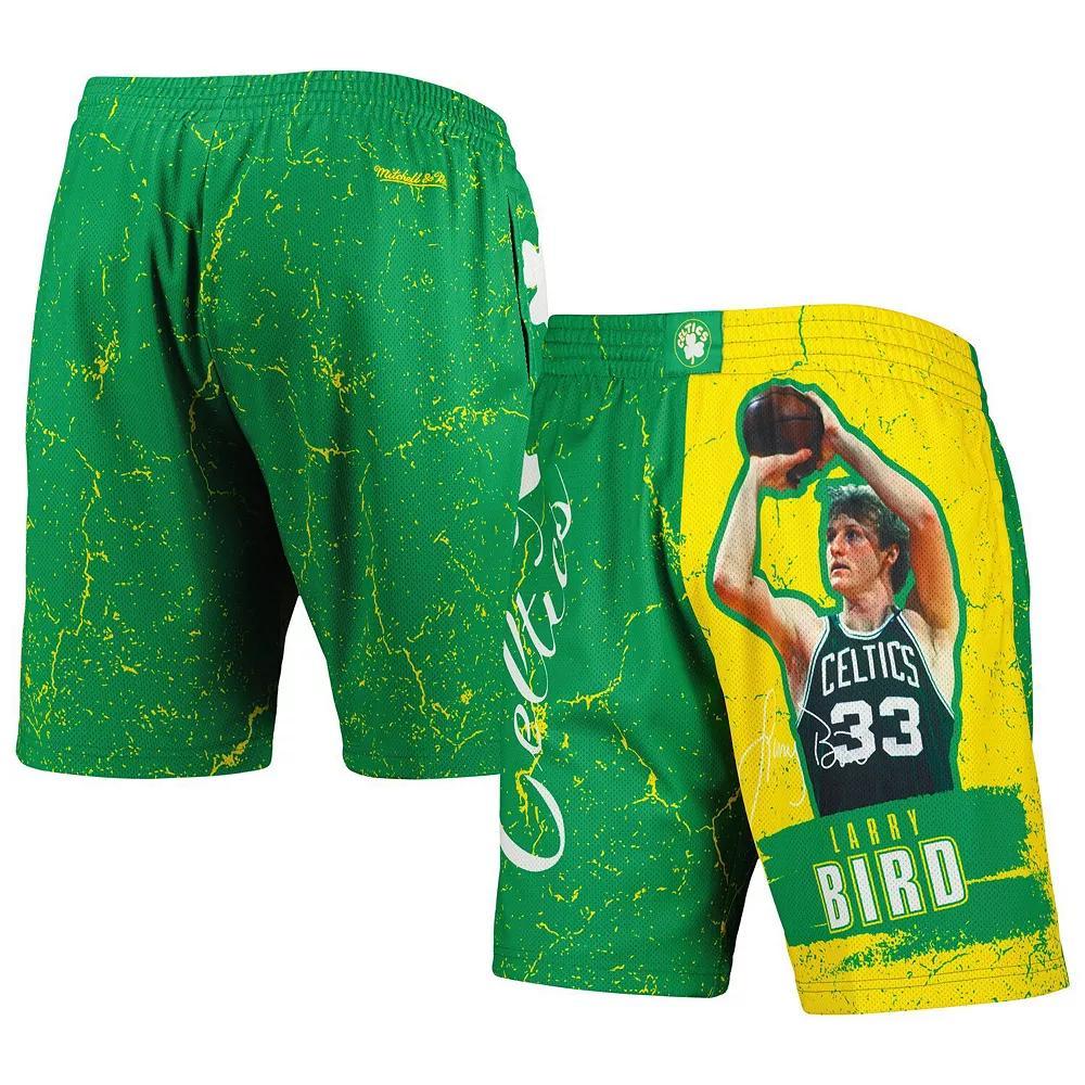 Men's Mitchell & Ness Larry Bird Green Boston Celtics Hardwood Classics Player Burst Shorts, Size: Small Product Image