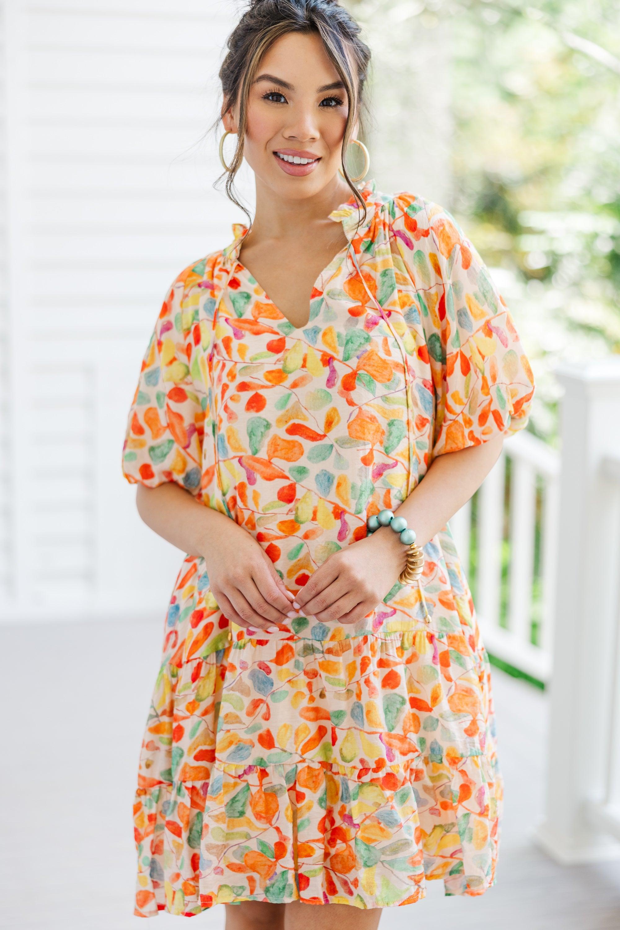 Know All About You Orange Abstract Dress Female Product Image