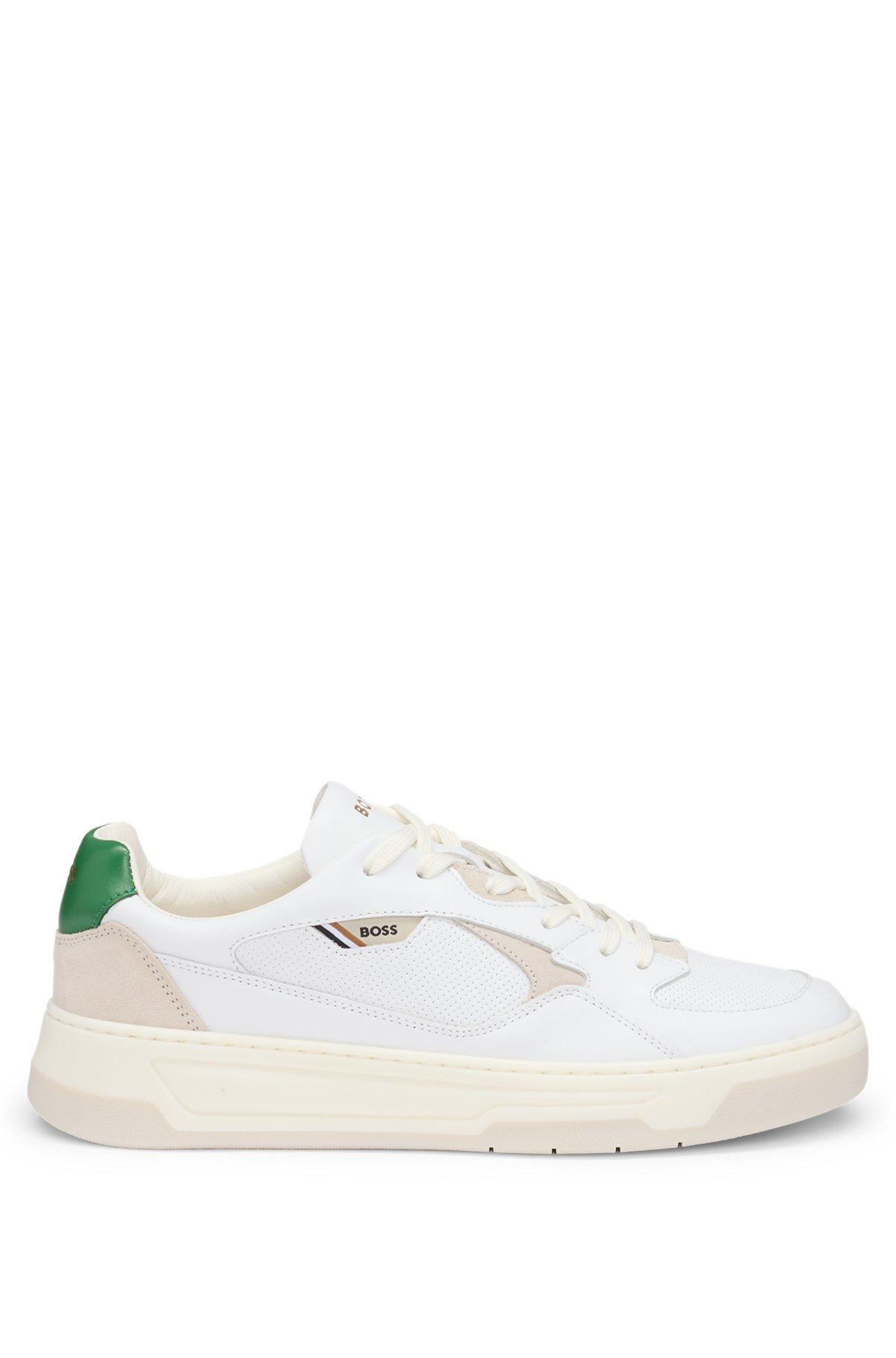 Mixed-leather trainers with layered upper Product Image