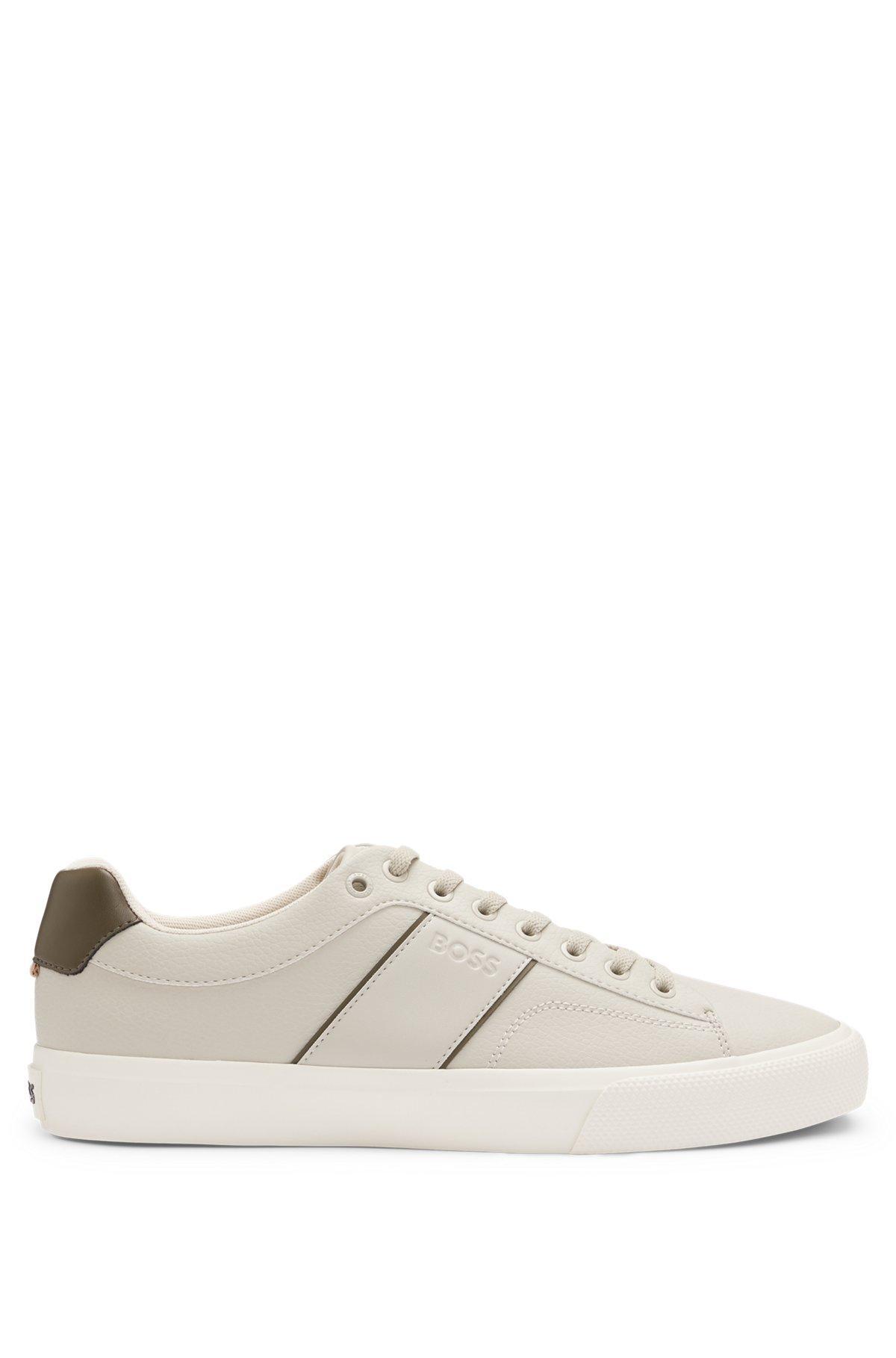 Faux-leather trainers with plain and grained textures Product Image