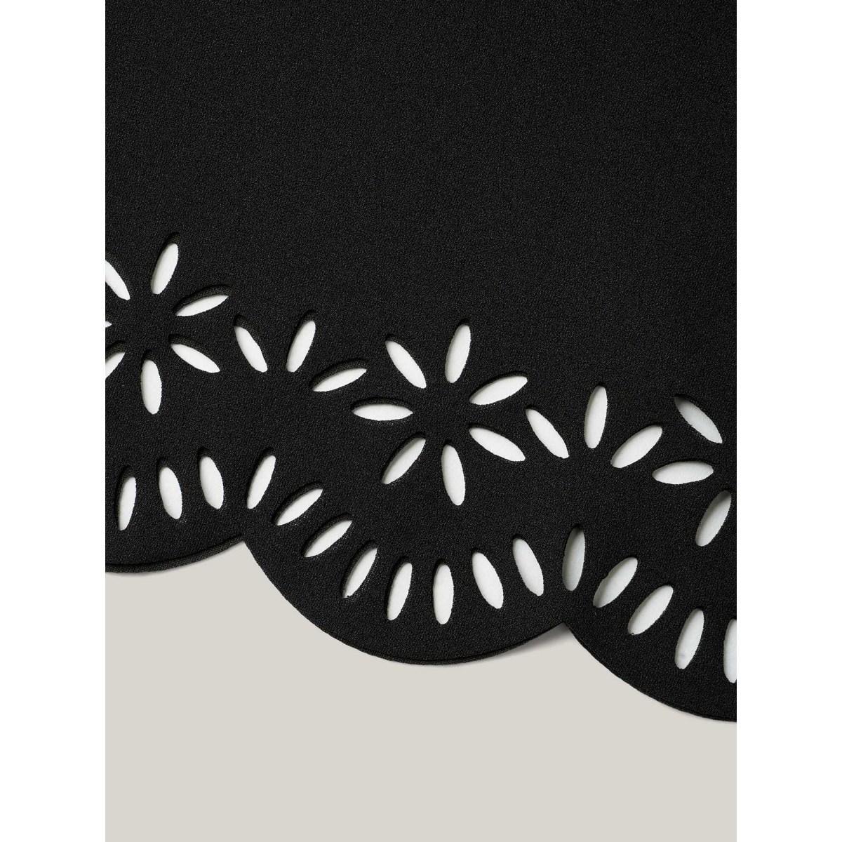 Plus Size Laser Cut Scalloped Fishtail Maxi Skirt Women Black Elegant Laser Bodycon Medium stretch Slanted pocket Everyday-Elegant Skirts BloomChic 28/5X Product Image