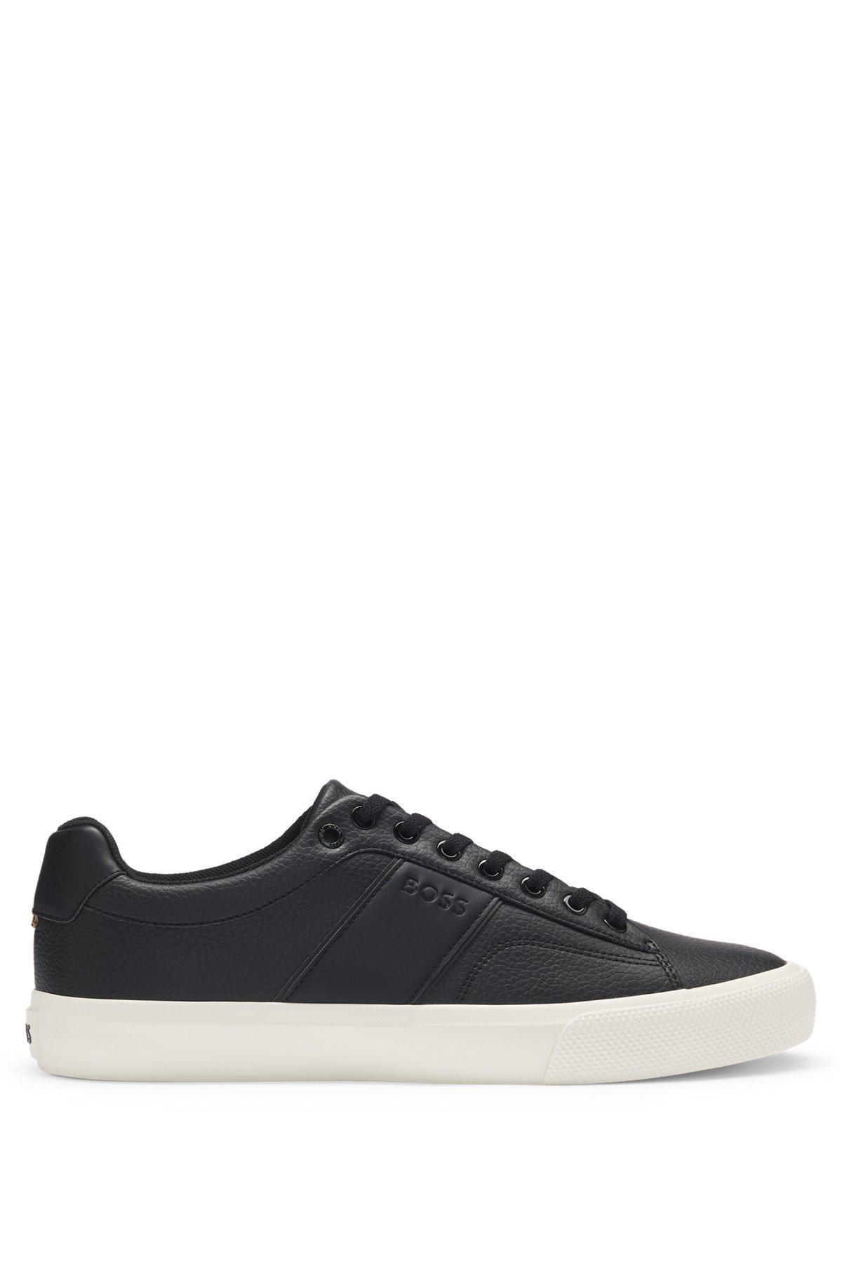 Faux-leather trainers with plain and grained textures Product Image