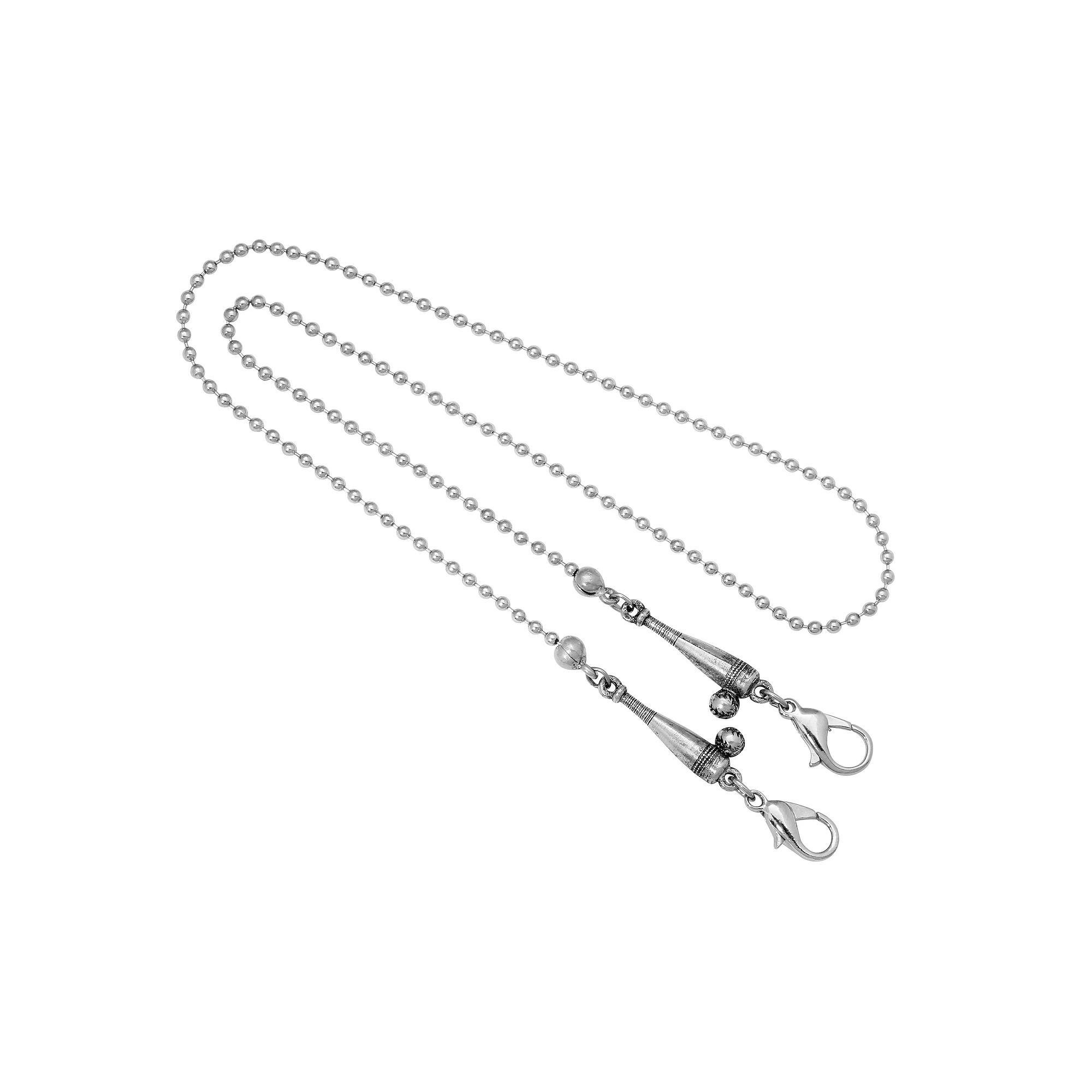 1928 Silver Tone Baseball Beaded Chain Face Mask Holder, Womens Product Image