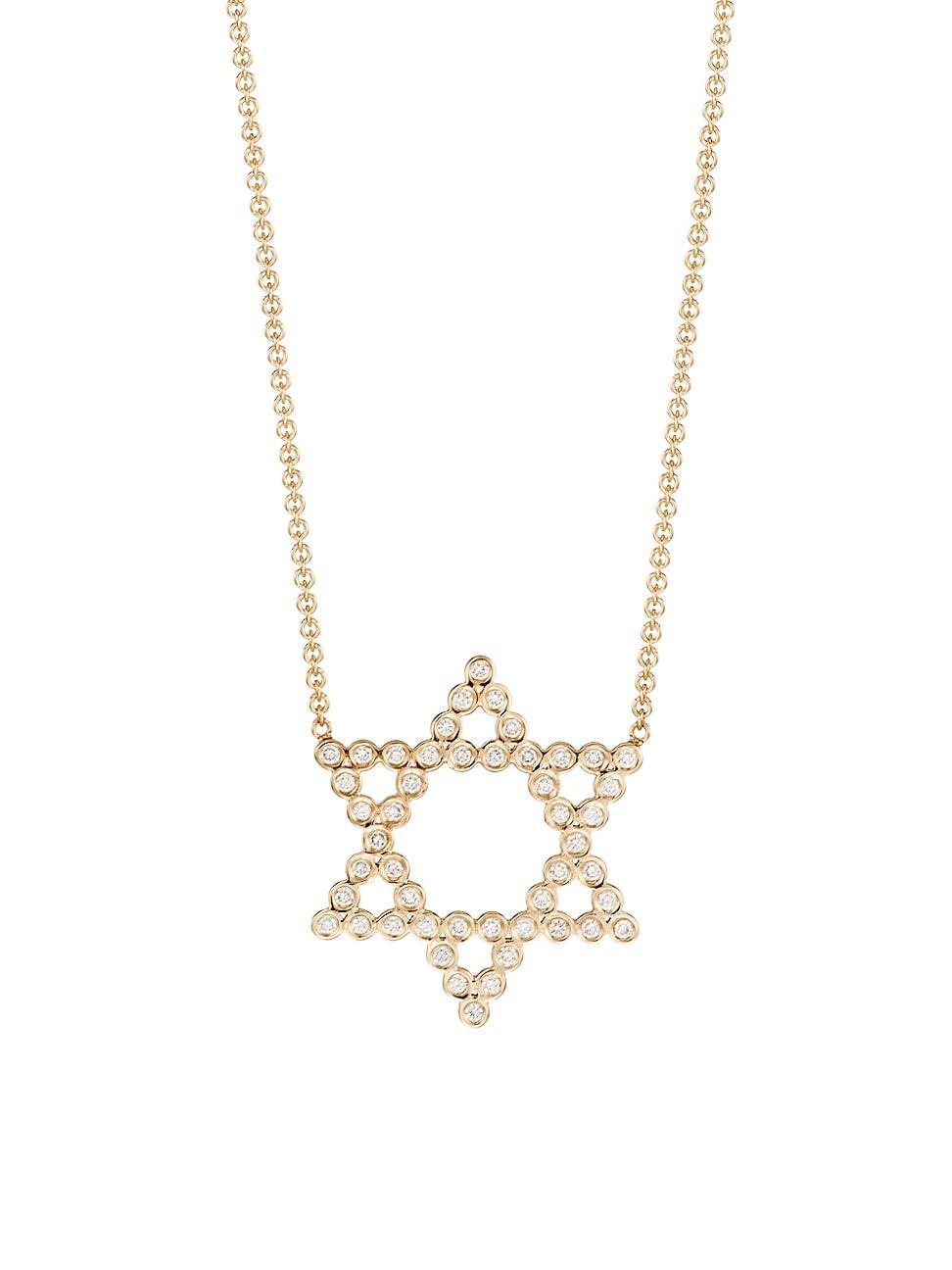 Womens Bezel 14K Gold & Diamond Open Star Of David Necklace Product Image