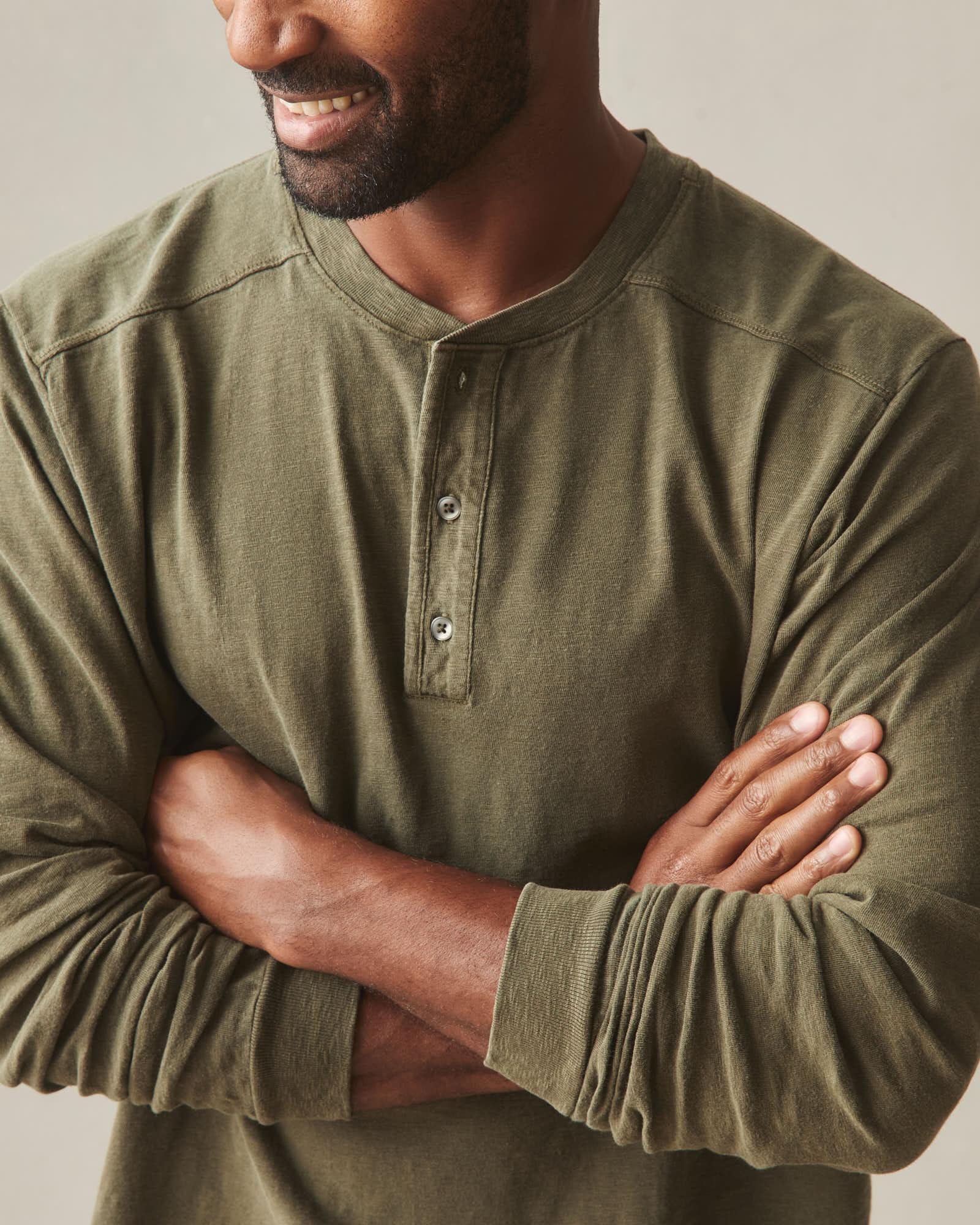 Men's Long Sleeve Broken-In Premium Slub Henley - Washed Seaweed Product Image