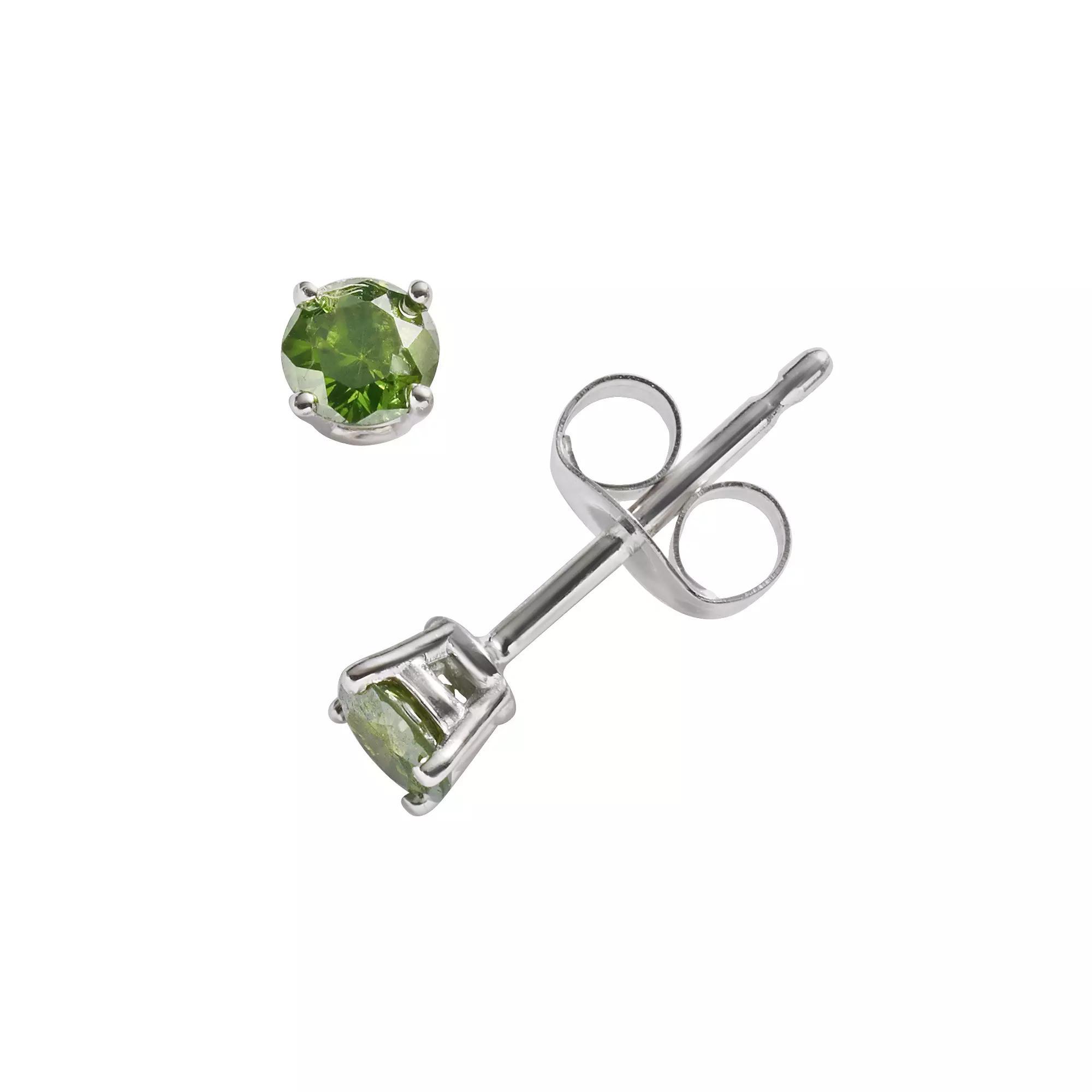 10k White Gold 1/4-ct. T.W. Green Round-Cut Diamond Solitaire Stud Earrings, Women's Product Image