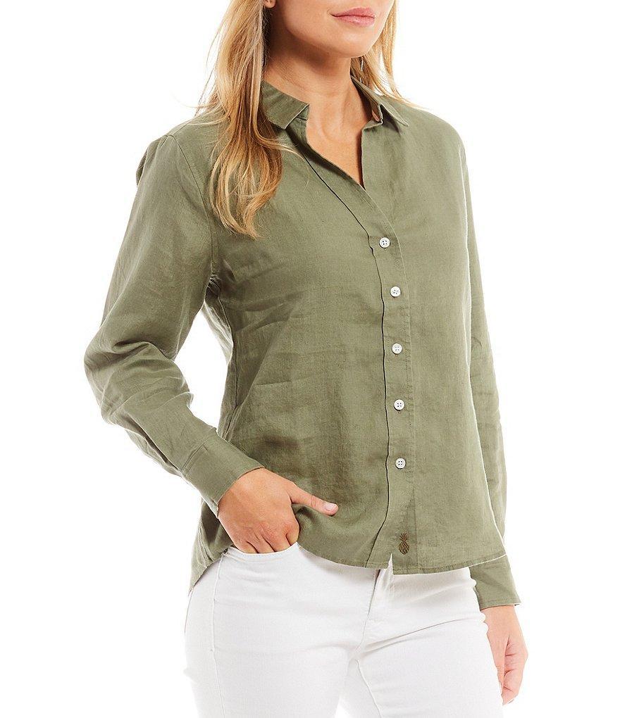 Tommy Bahama Coastalina Linen Point Collar Long Sleeve Button Front Top Product Image