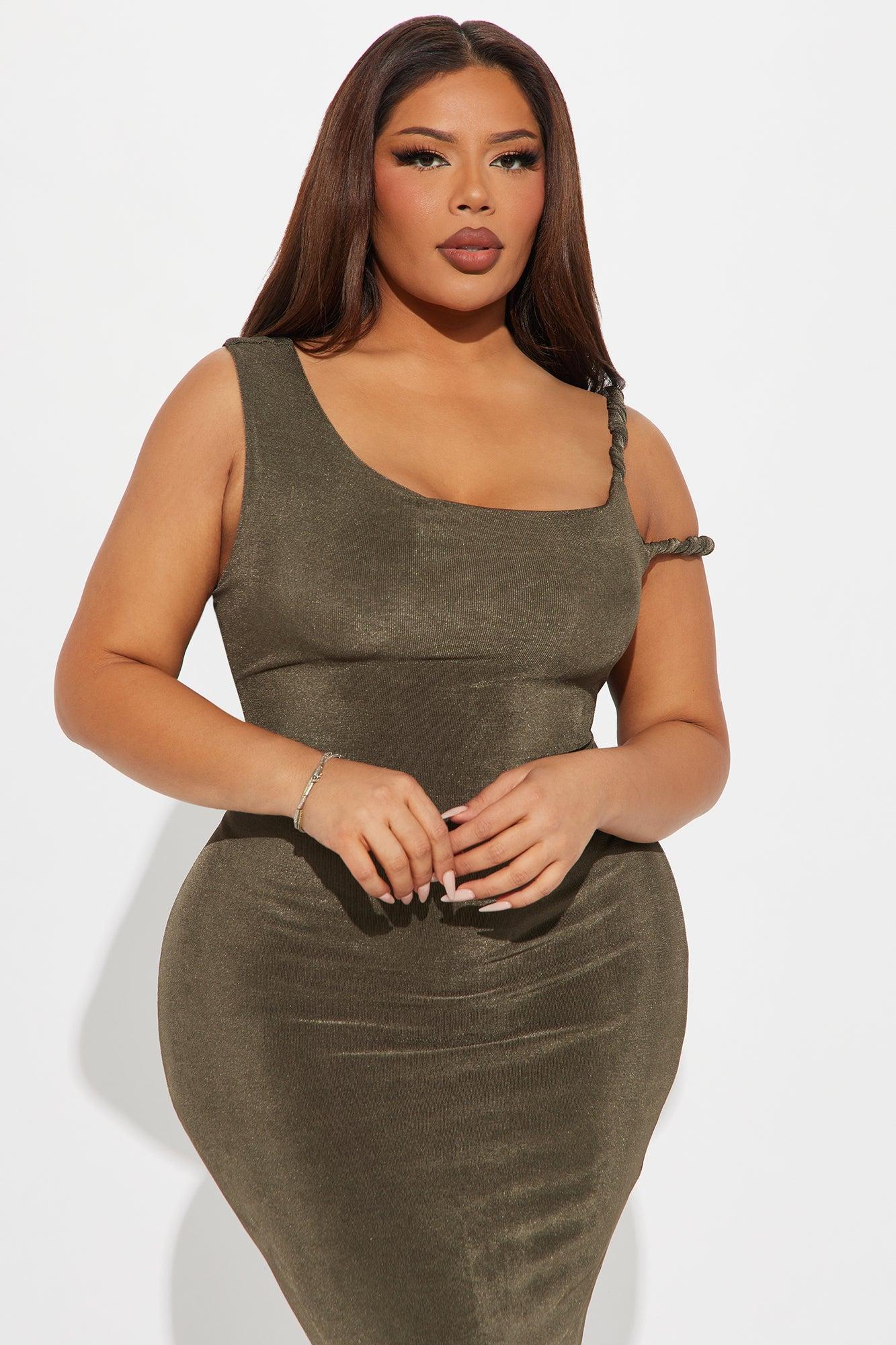 Slinky Nadia Double Lined Midi Dress - Olive Product Image
