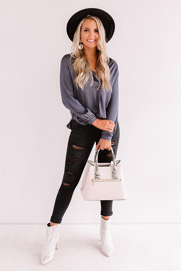 London Skyline Satin Top In Charcoal Product Image