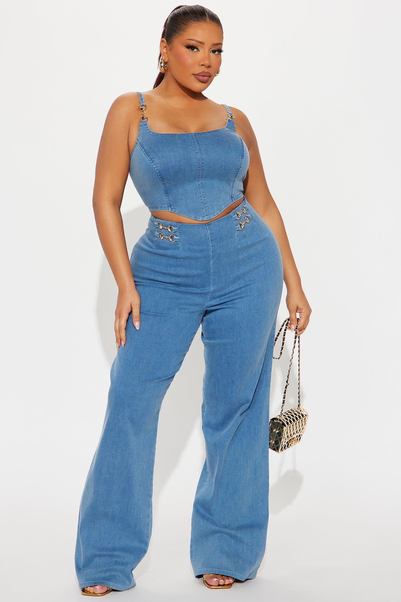 Slay The Day Denim Pant Set - Medium Wash Product Image
