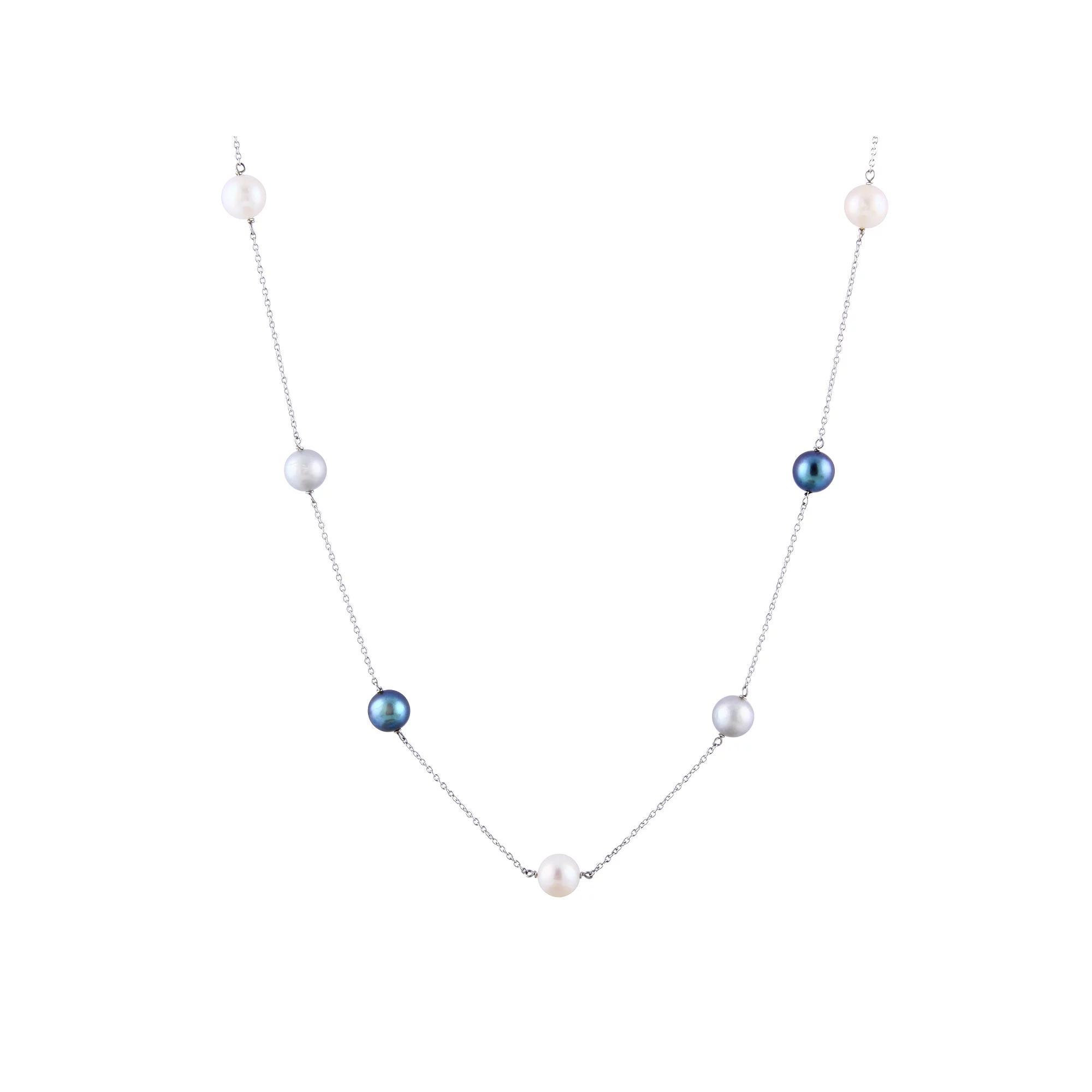 Sterling Silver Freshwater Cultured Pearl Station Necklace, Women's, Size: 18", Silvertone Product Image