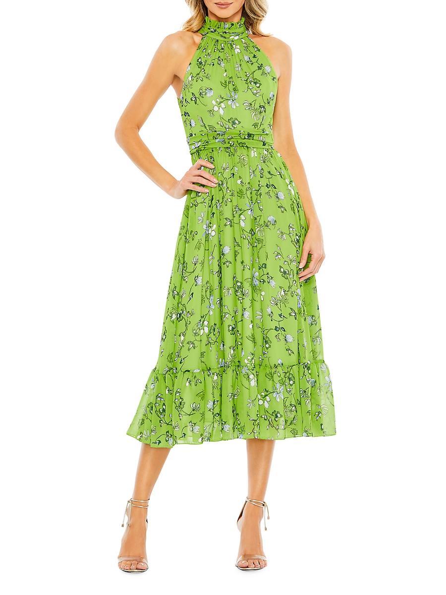 Womens Floral Chiffon Halterneck A-Line Midi-Dress Product Image