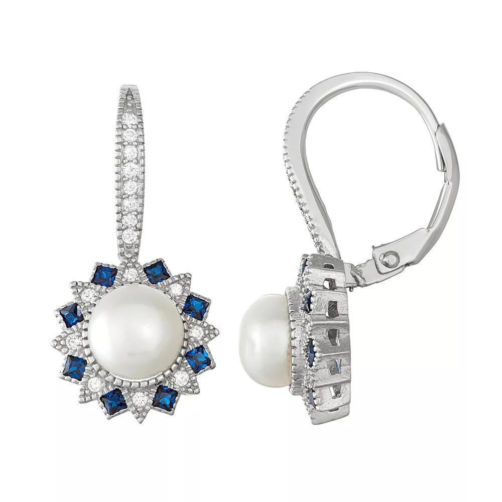 Sterling Silver Freshwater Cultured Pearl & Lab-Created Blue Spinel Drop Earrings, Women's Product Image