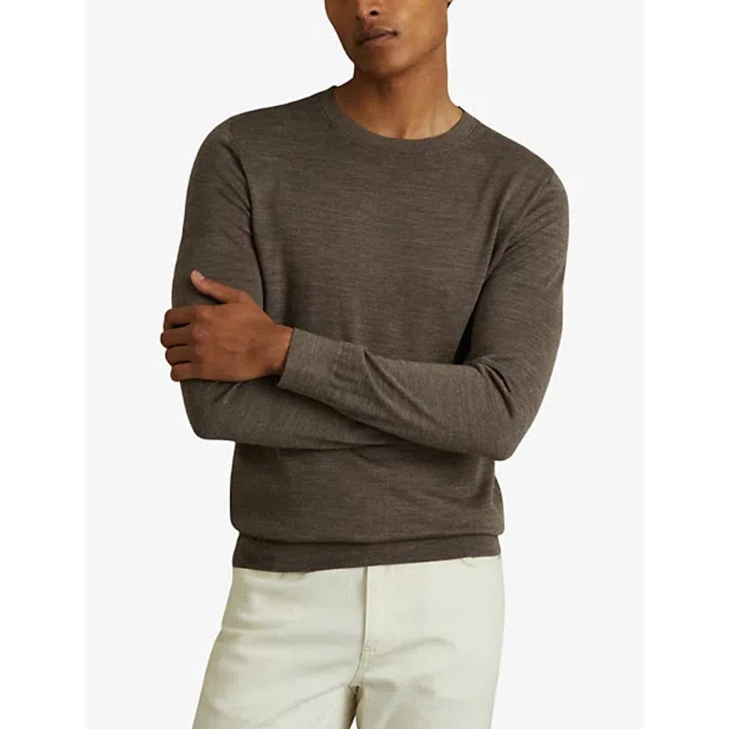 REISS Mens Dark Brown Mela Wessex Crewneck Merino-wool Jumper Product Image