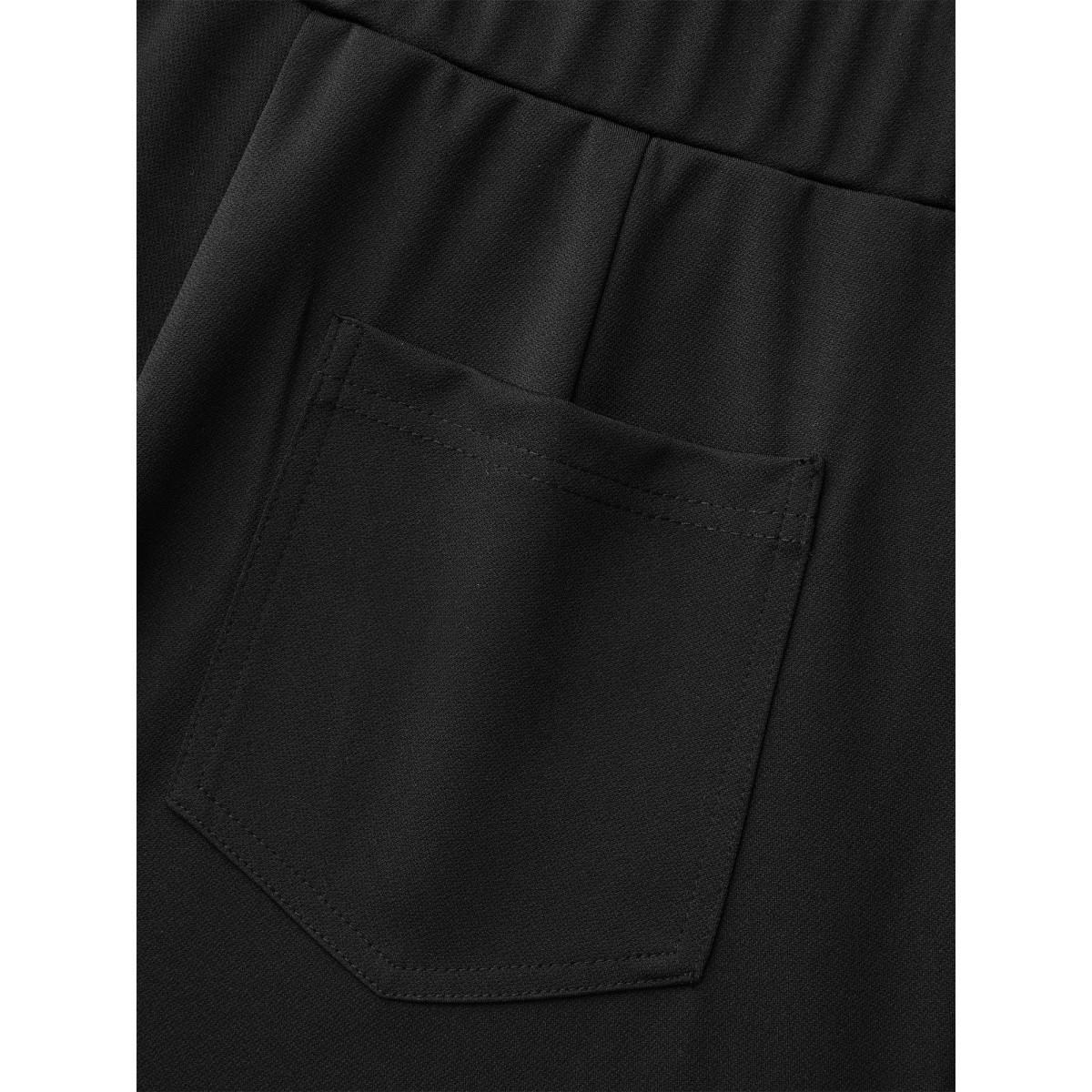 Plus Size Stretchy Waist Pockets Flared Pants Women Black Workwear Essentials Bootcut Mid Rise Work Pants BloomChic 12/L Product Image