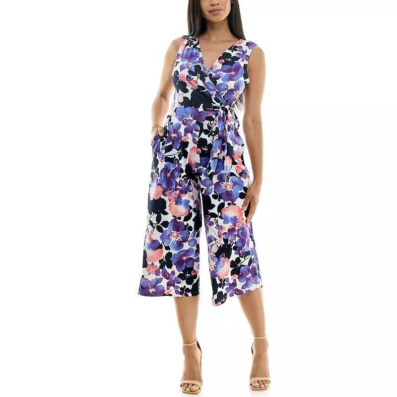 Women's Nina Leonard Print Surplice Wide-Leg Jumpsuit, Size: XL, Purple Product Image