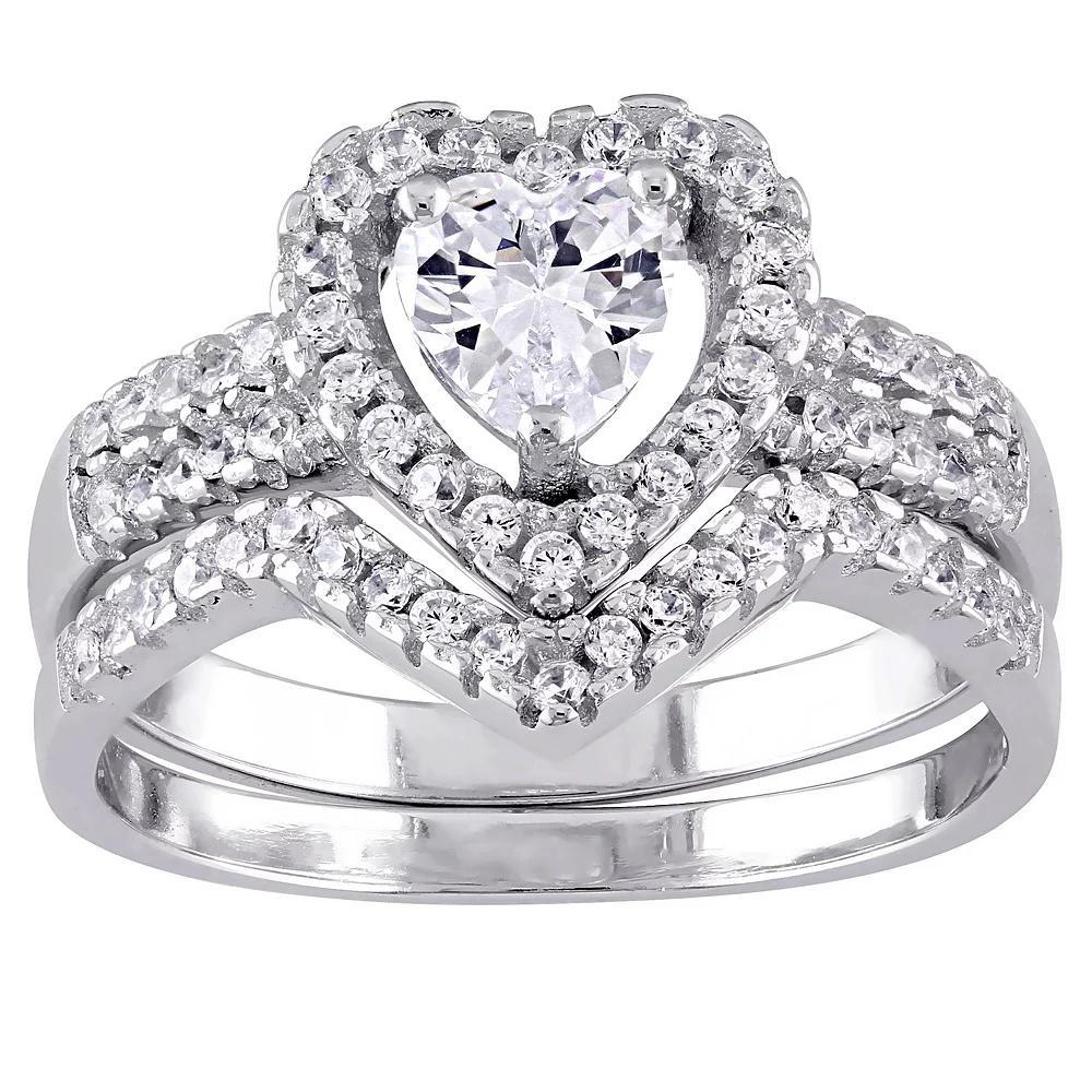 Stella Grace Sterling Silver Cubic Zirconia Heart Bridal Ring Set, Women's, Size: 7.50 Product Image