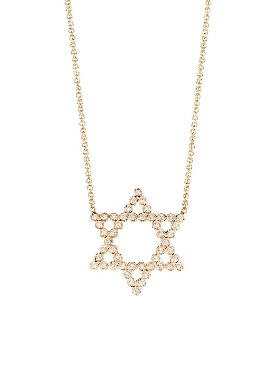 Womens Bezel 14K Gold & Diamond Open Star Of David Necklace Product Image