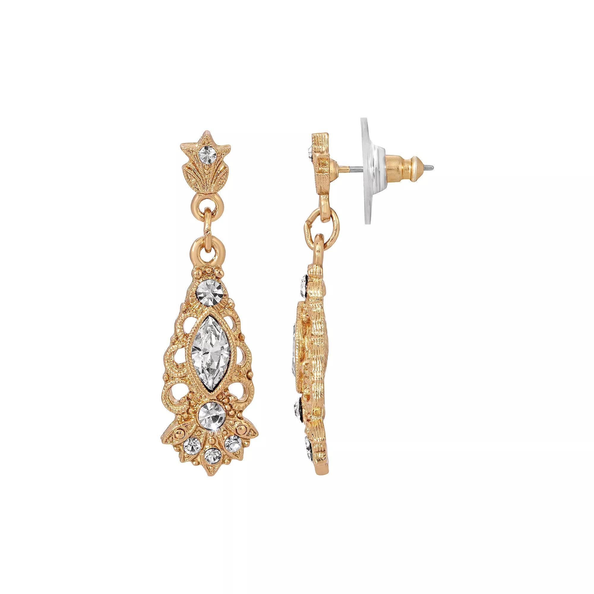 1928 Gold Tone Simulated Crystal Filigree Drop Earrings, Womens Product Image