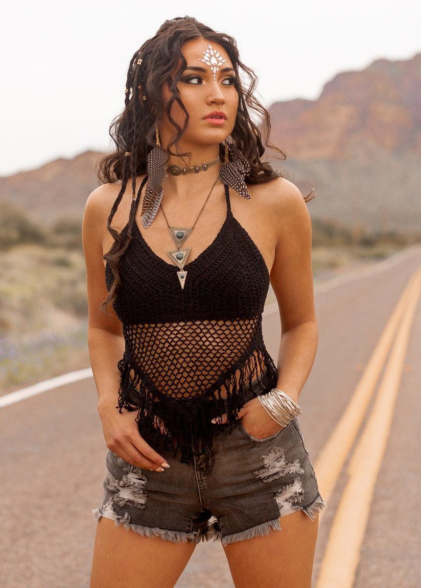 Wrenley Crochet Top in Black Female Product Image