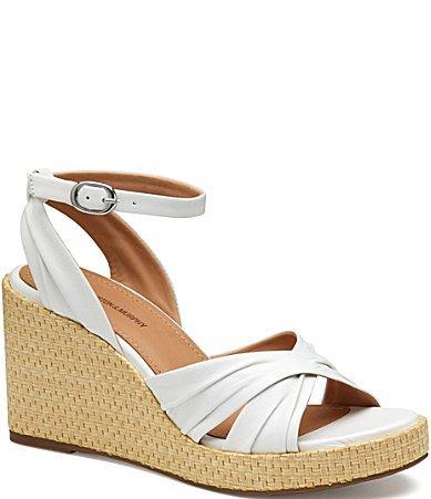 Johnston  Murphy Womens Marcia Leather Cross-Band Espadrille Platform Wedge Sandals Product Image