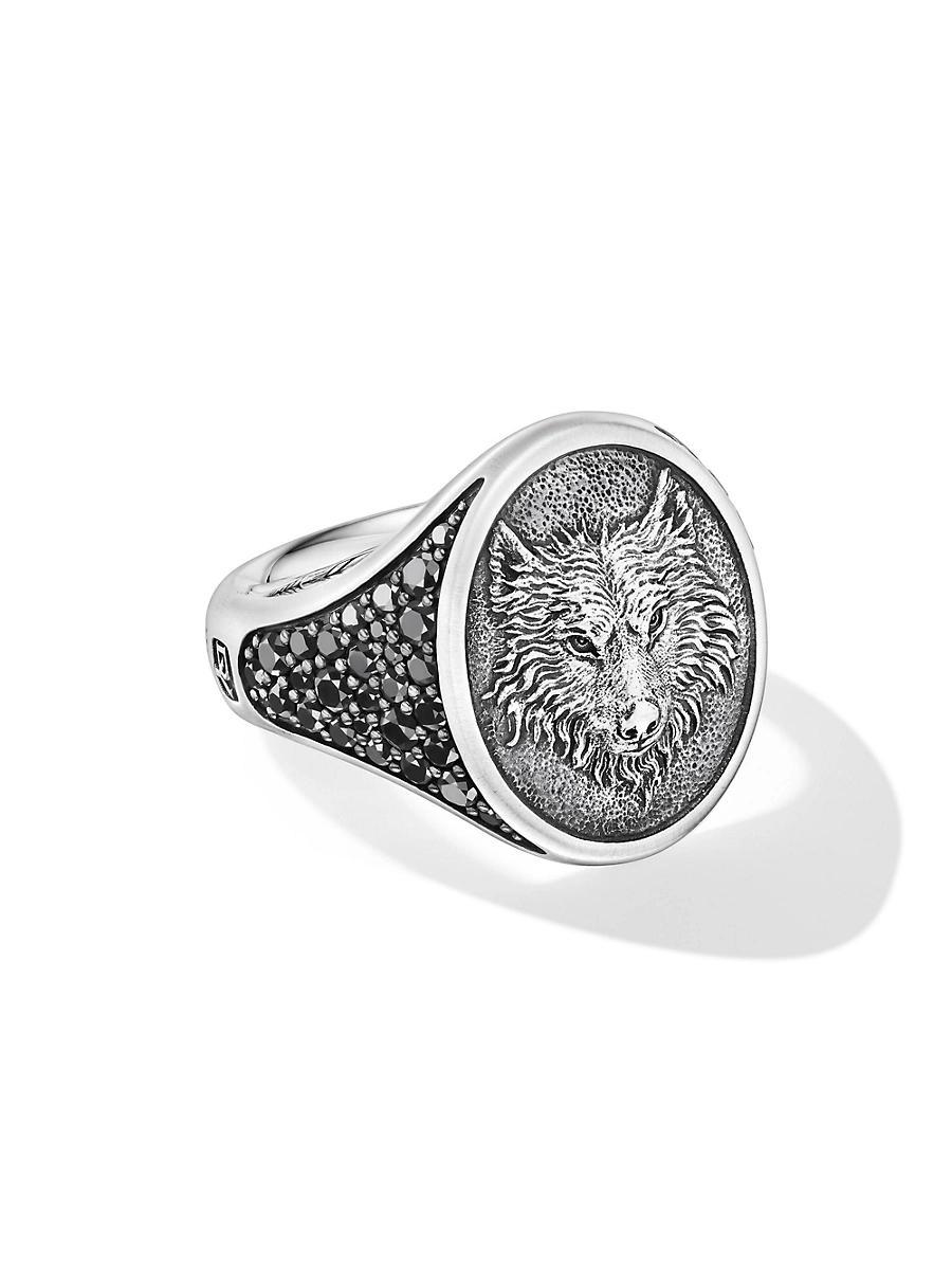 David Yurman Mens Sterling Silver Petrvs Black Diamond Wolf Ring Product Image