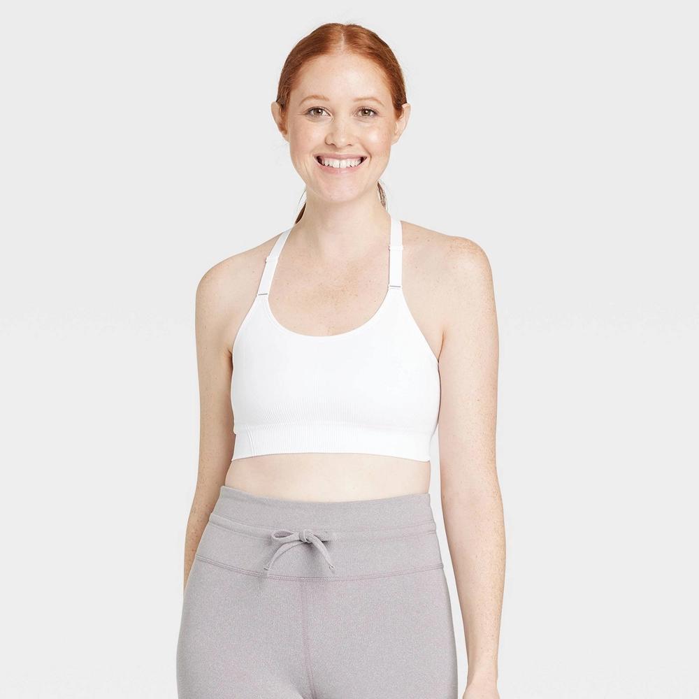 Womens Seamless Medium Support Cami Sports Bra - All In Motion White S: Racerback, Pullover, Adjustable Straps, Removable Padding Product Image