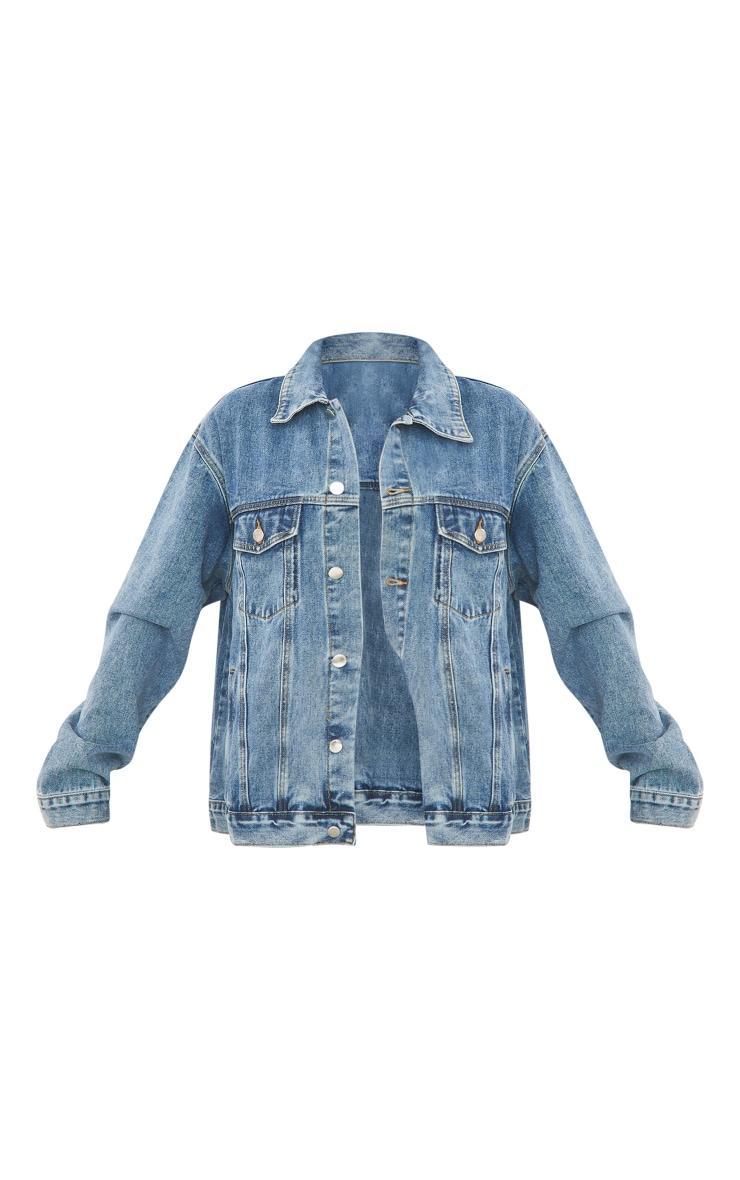 PRETTYLITTLETHING Vintage Wash Oversized Boyfriend Denim Jacket Product Image