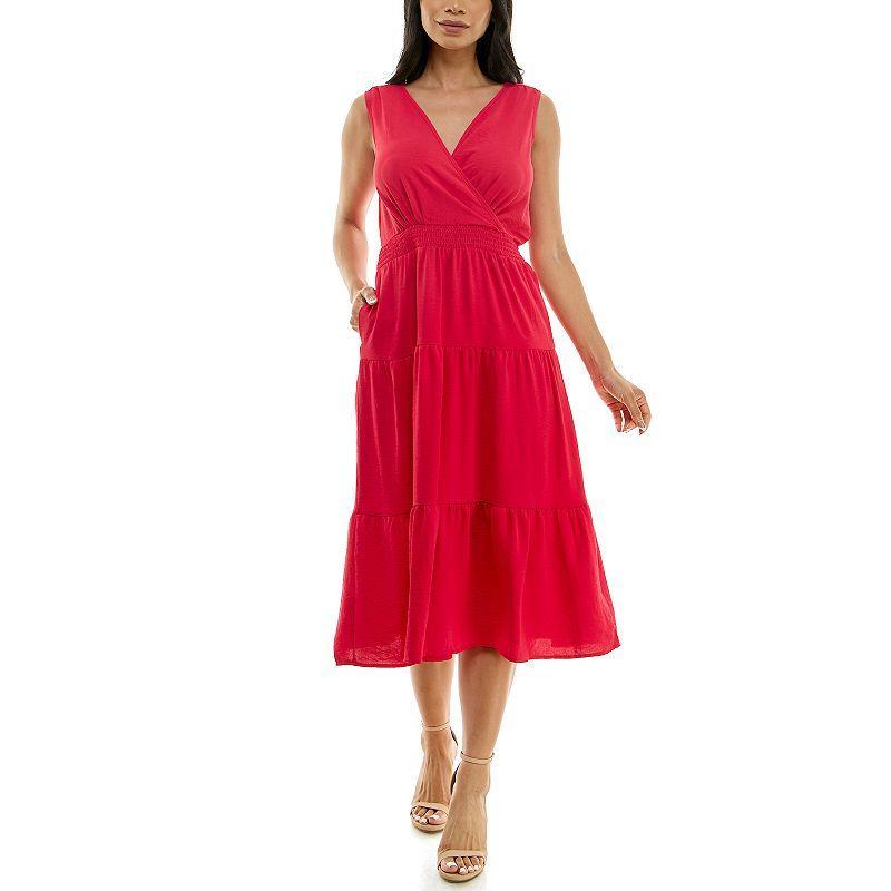 Women's Nina Leonard Tiered Smocked Midi Dress, Size: XL, Vibrant Purple Product Image