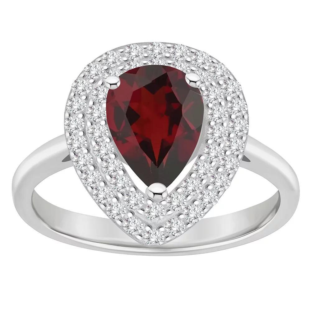 Celebration Gems Sterling Silver Teardrop Garnet & White Topaz Double Halo Ring, Women's, Size: 6 Product Image