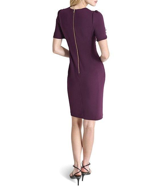 DKNY by Donna Karan Petite Size Short Button Sleeve Scuba Crepe Sheath Dress Product Image