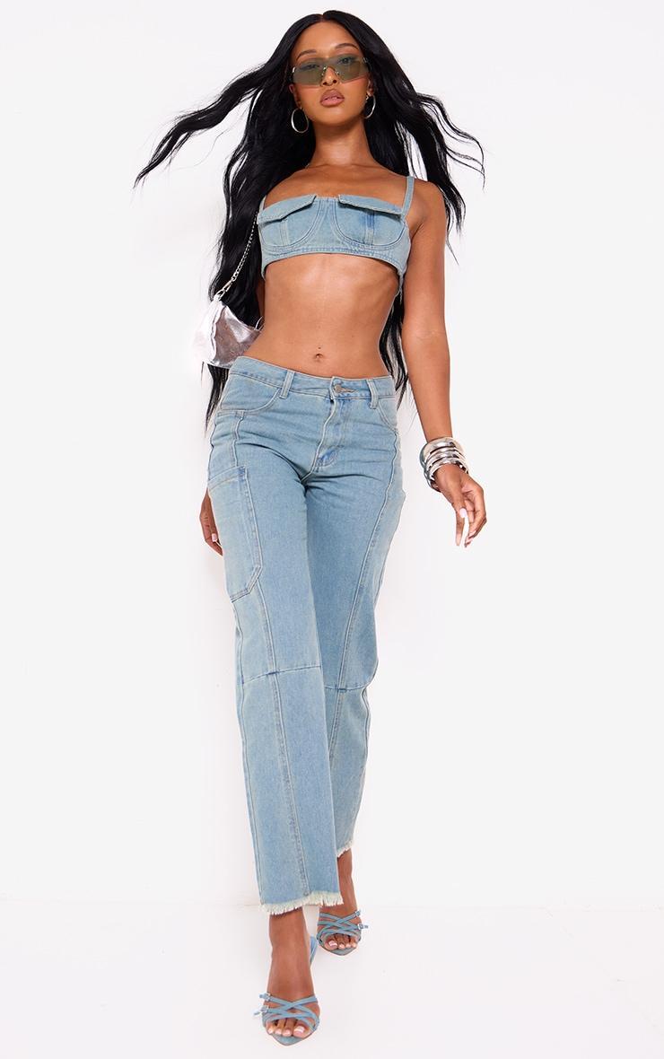 Vintage Wash Pocket Detail Denim Bralette Product Image