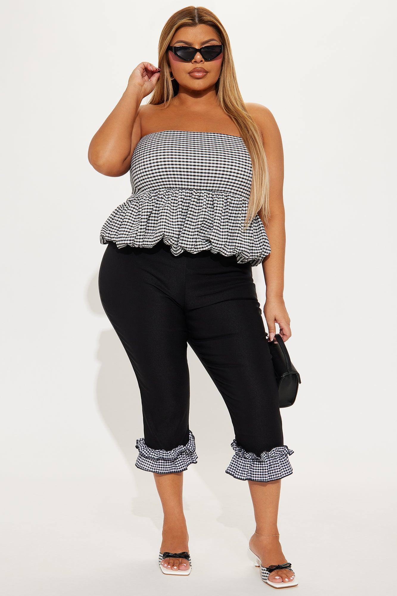 Georgia Gingham Ruffle Capri Legging - Black Product Image
