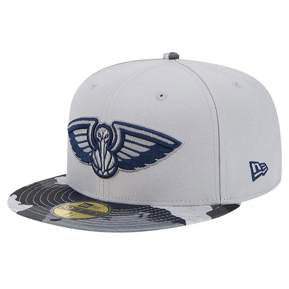 Men's New Era Gray New Orleans Pelicans Active Color Camo Visor 59FIFTY Fitted Hat, Size: 7 3/4, Grey Product Image